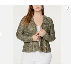 INC International Concepts Plus Metallic Lace-Up Cardigan $139 Sz 2X